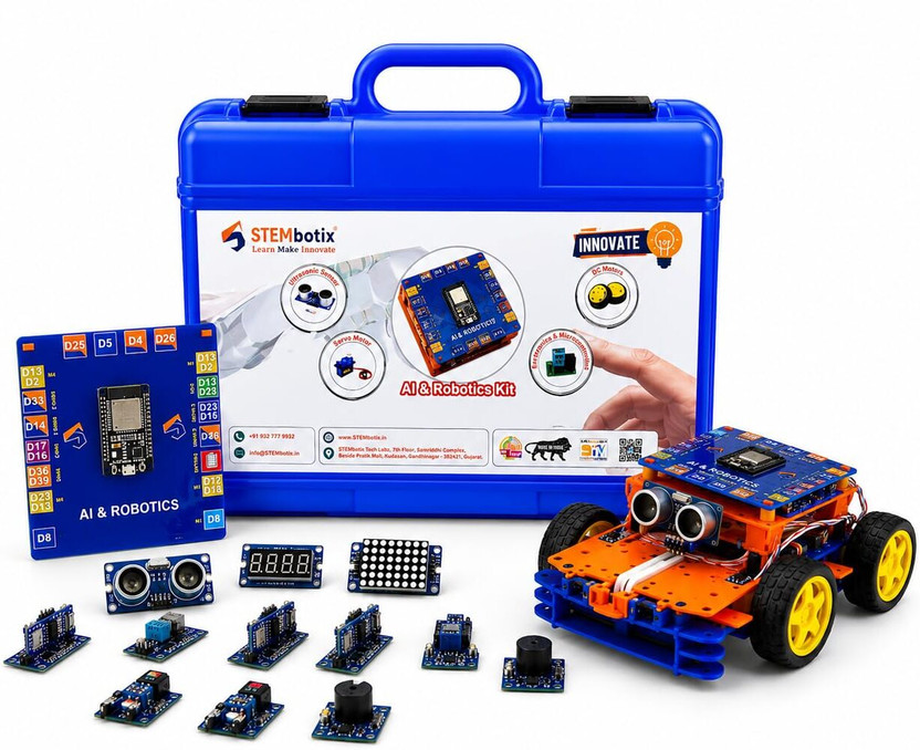 stembotix Innovate AI Robotics Kit for Kids 14+ | STEM Python Coding Kit(Blue)