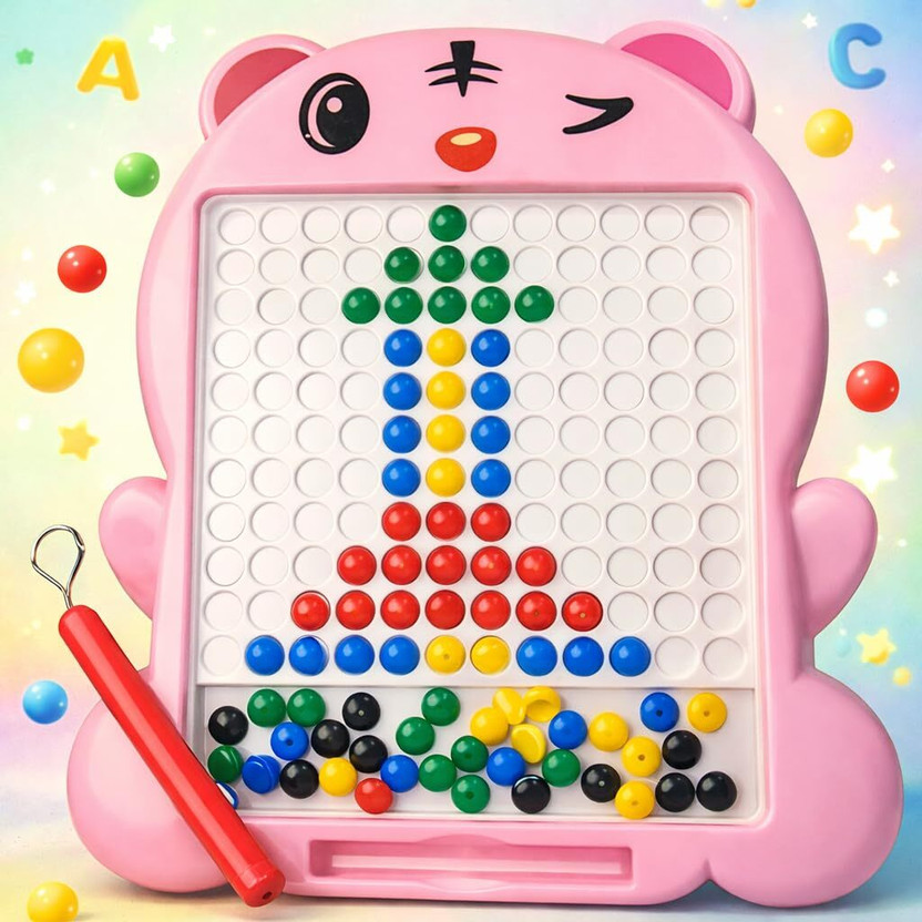 sylvoro Magnetic Drawing Board with 80 Beads & Pen | Kids Educational Toy