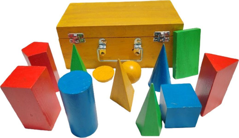 Harfi works Wooden Geometric Shapes Set for Students , 12-Piece 3D Geometry Model Kit in Box(Multicolor)