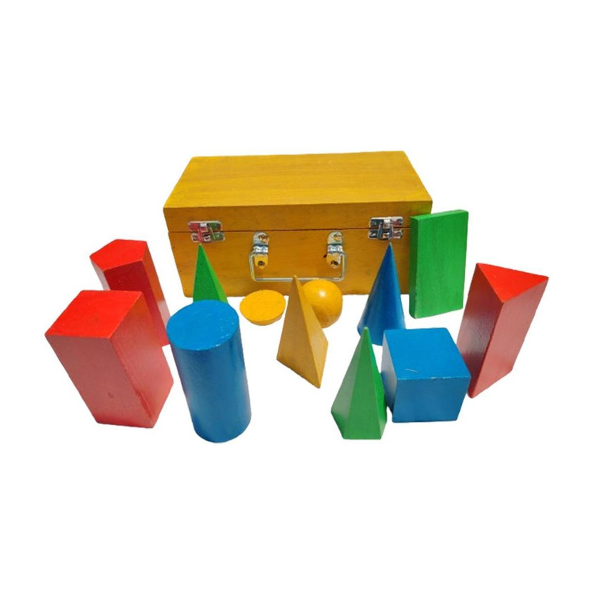 Harfi works Wooden Geometric Shapes Set for Students , 12-Piece 3D Geometry Model Kit in Box(Multicolor)