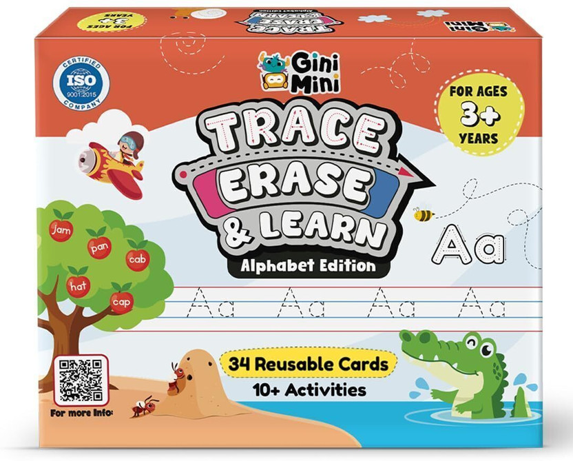 GiniMini Trace, Erase & Learn- Rewritable & Reusable Activity Cards for Kids, 3-6 Yrs Old(Multicolor)