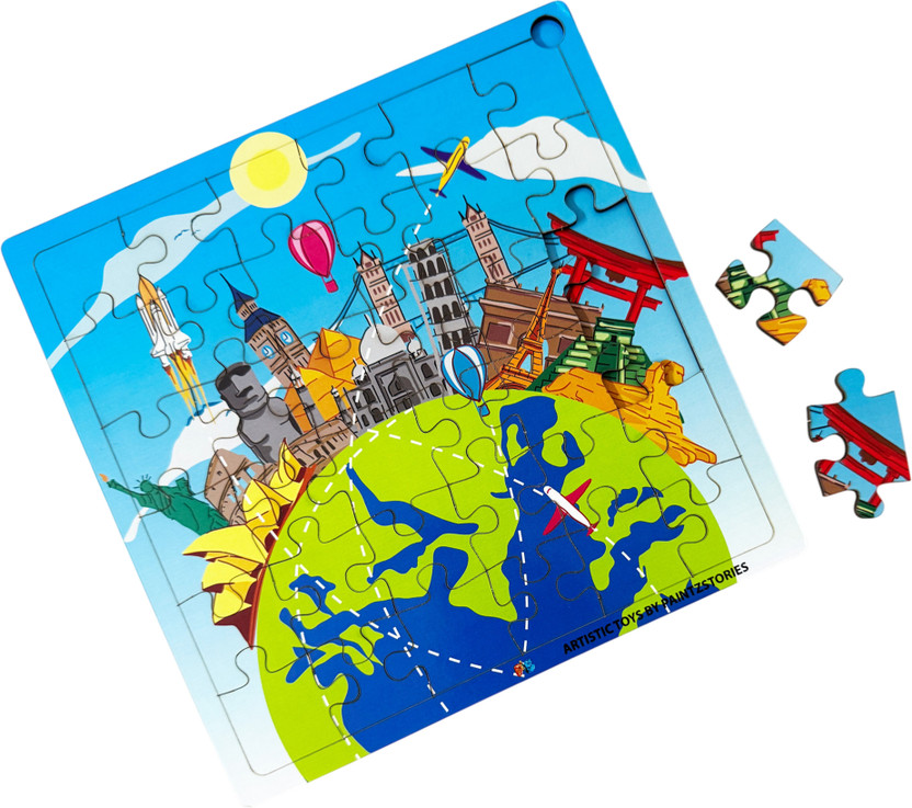 PAINTZSTORIES The World’s Most Iconic Landmarks Wooden Puzzle(Multicolor)