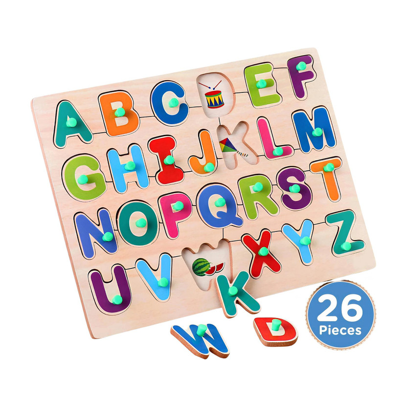 BOZICA Wooden Educational Creative learning A To Z English Alphabets ABCD Board Puzzle(Beige, Multicolor)