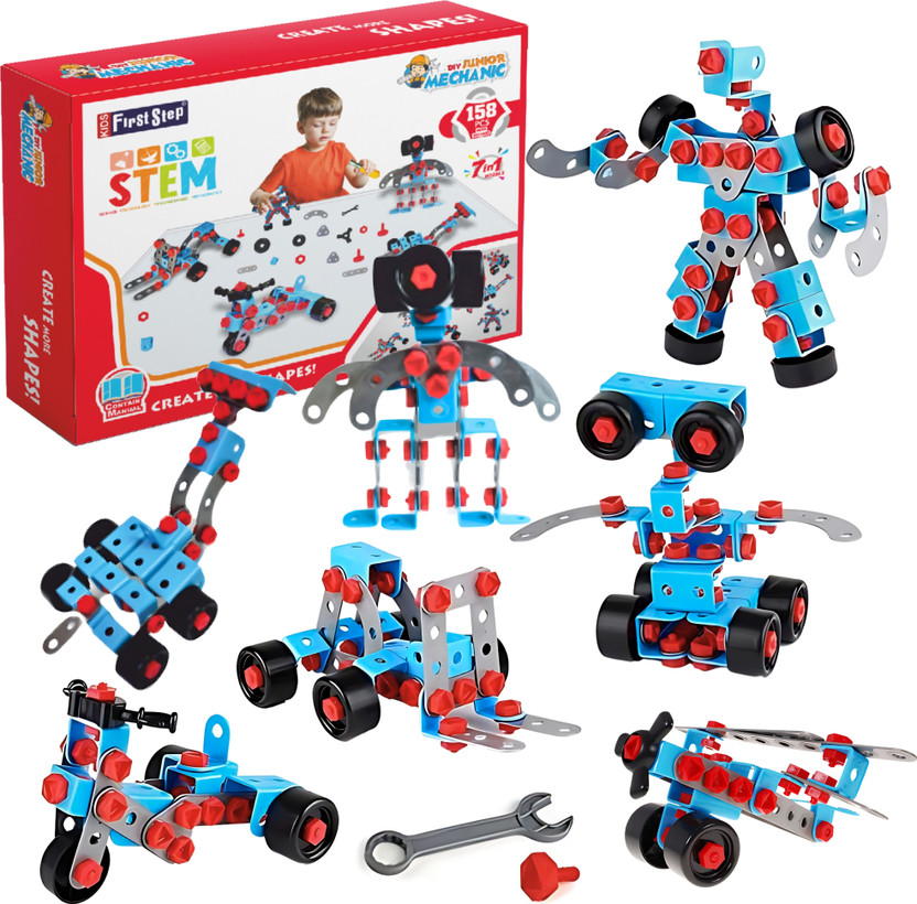 KIDS FIRST STEP 7 in 1 DIY Educational Kit | 6 to 12 Years STEM Engineering | 158 Pcs Puzzle(Multicolor)