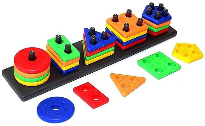 Noxxi Smart Activity Fun and Learning Geometrics, Sorter, Color Choose Stacking Block Game for Kids (Geometric Board)(Multicolor)
