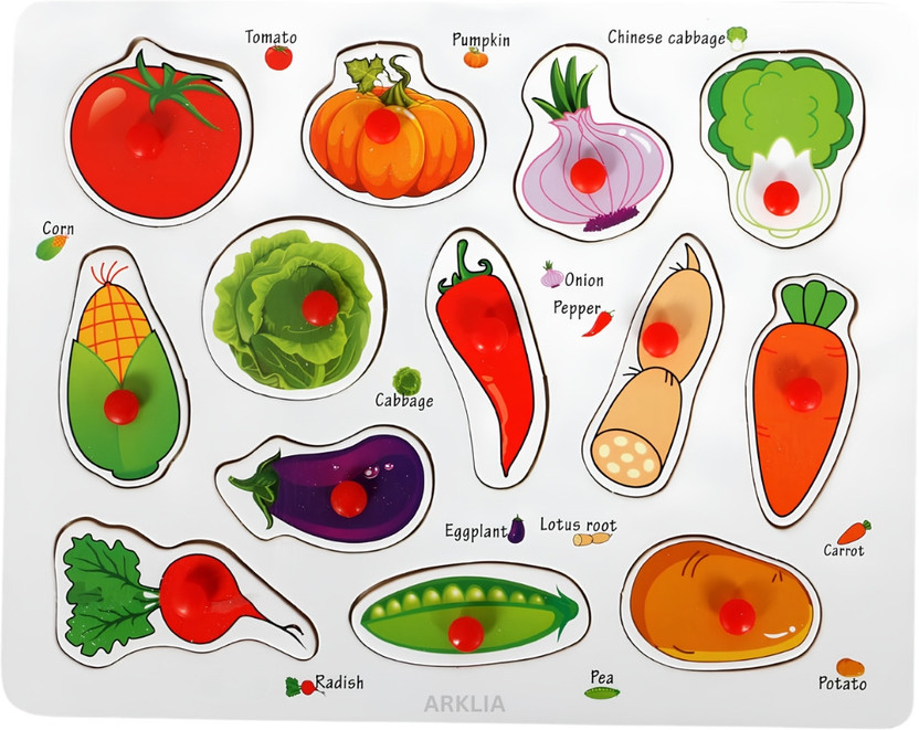 ARKLIA ARKLIA Wooden Montessori Vegetables Puzzle Board Learning Educational Toy for Kids 346(Multicolor) - Flipkart Deal