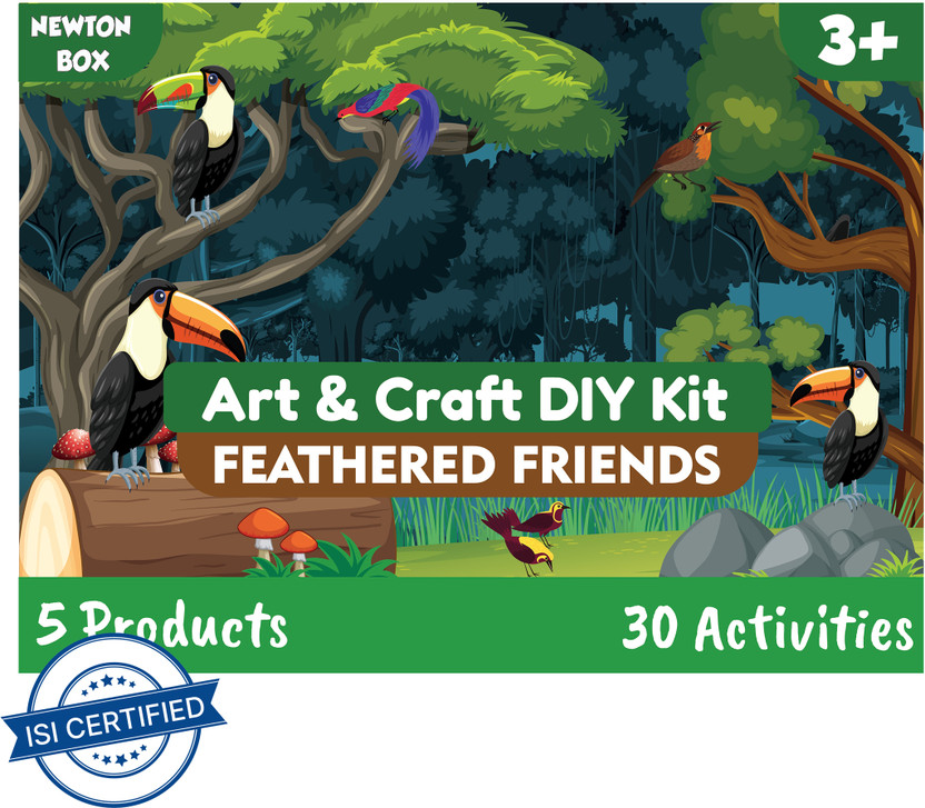 Little Olive "Newton Box 5 in 1 Art and Craft DIY Kit | Feathered Friednds Theme "(Green)