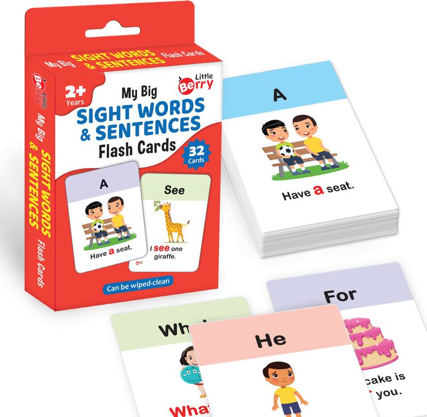 Little Berry SIGHT WORDS & SENTENCES Big Flash Cards for Kids (32 Cards