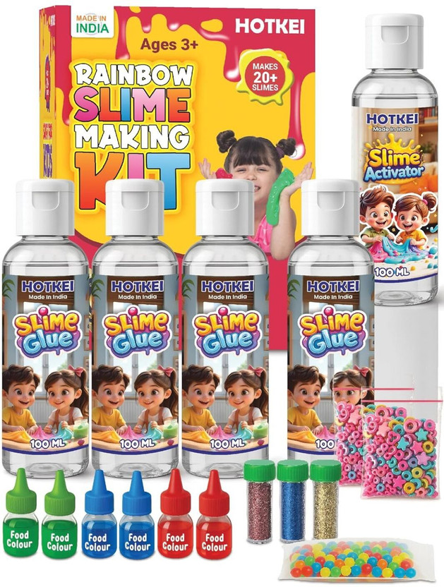 HOTKEI HOTKEI Slime Making Kit – 20+ Stretchy Slimes Includes 4 Clear Glues & 1 Activator(Gold) - Flipkart Deal