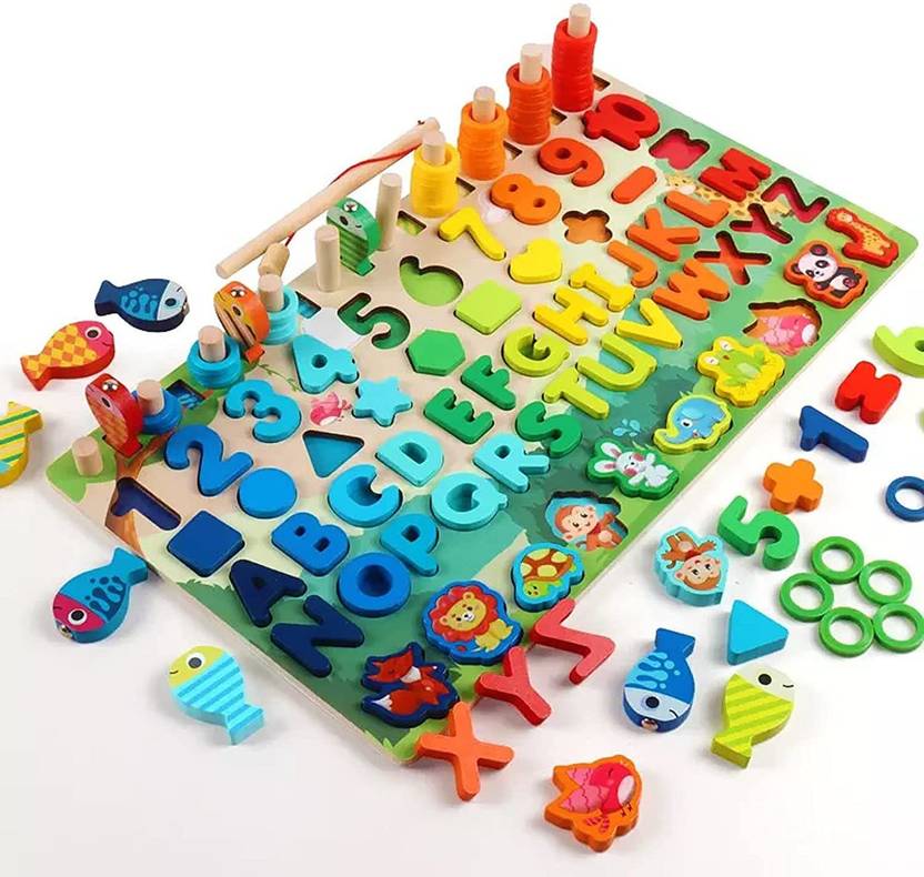 Kidology Wooden Puzzle Toys, Alphabet, Number, Vehicle Shape Sorting