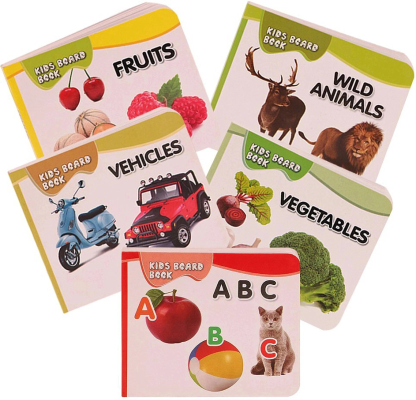 gurukanth Pocket Board Book Set of Alphabets, Fruits, Vegetable, Animals, Vehicles(Multicolor)