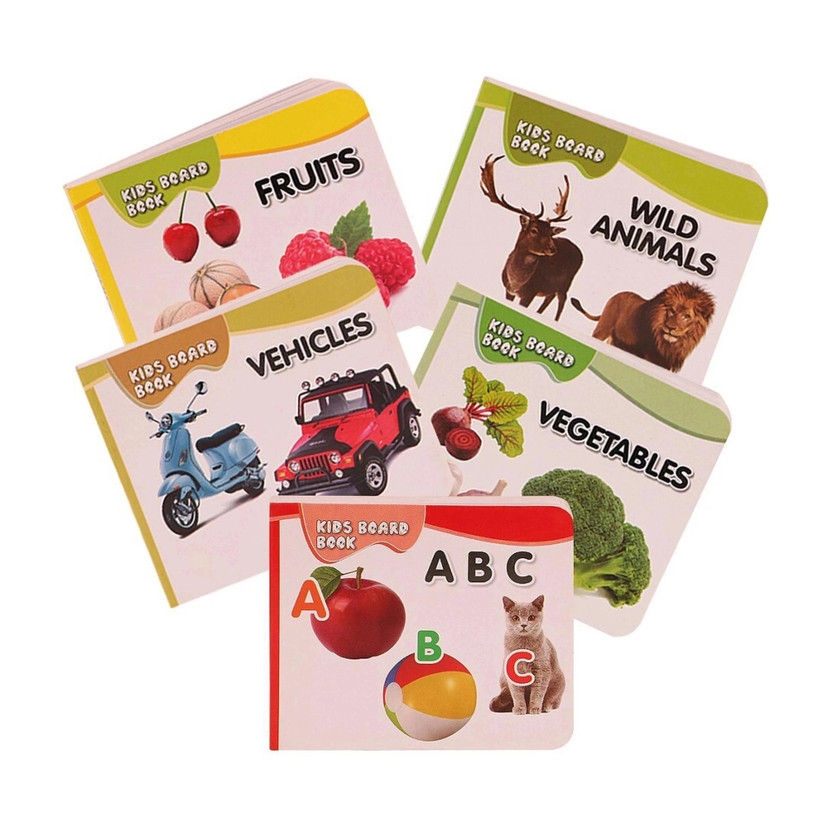 gurukanth Pocket Board Book Set of Alphabets, Fruits, Vegetable, Animals, Vehicles(Multicolor)