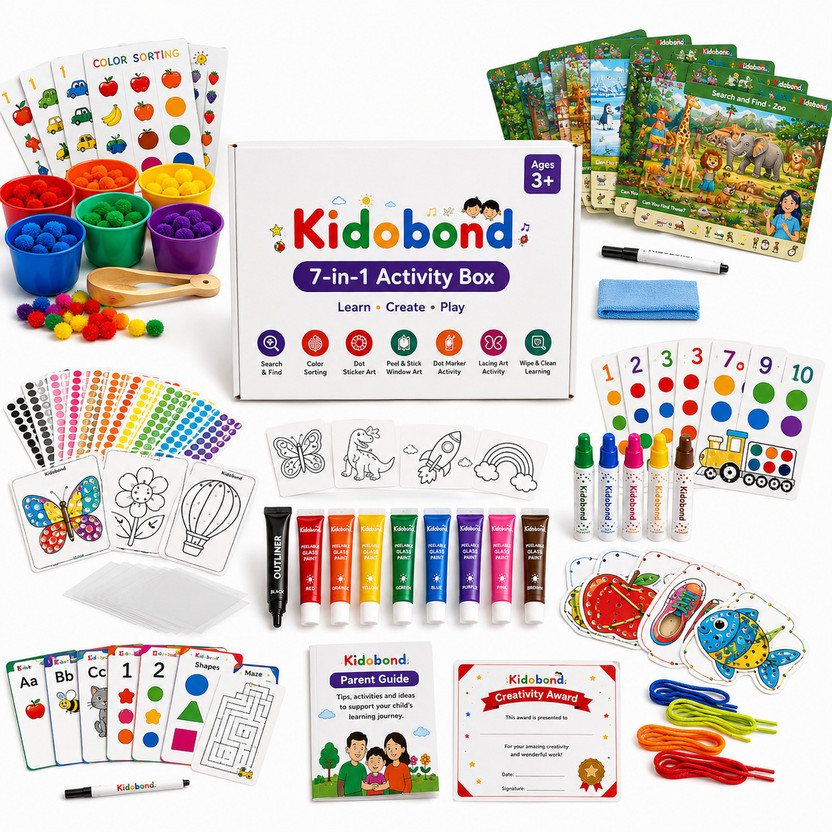 kidobond kidobond 7-in-1 Learning Activity Box | Educational Kit for Kids Age 3+(Multicolor) - Flipkart Deal