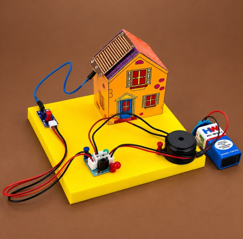 ERHIndia DIY Science Project Paper House Rain Alarm Sensor Working Model STEM Kit Student(Multicolor)