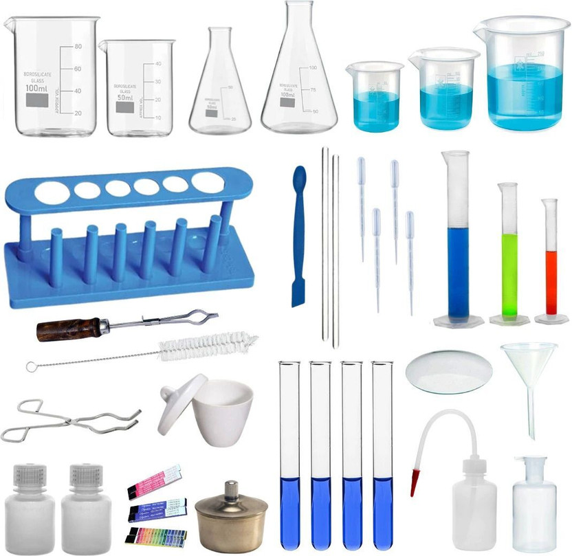 COMETEK Chemistry Lab 36 Items Kit – Beakers, Flasks, Cylinders, Test Tubes, Crucible(Multicolor)