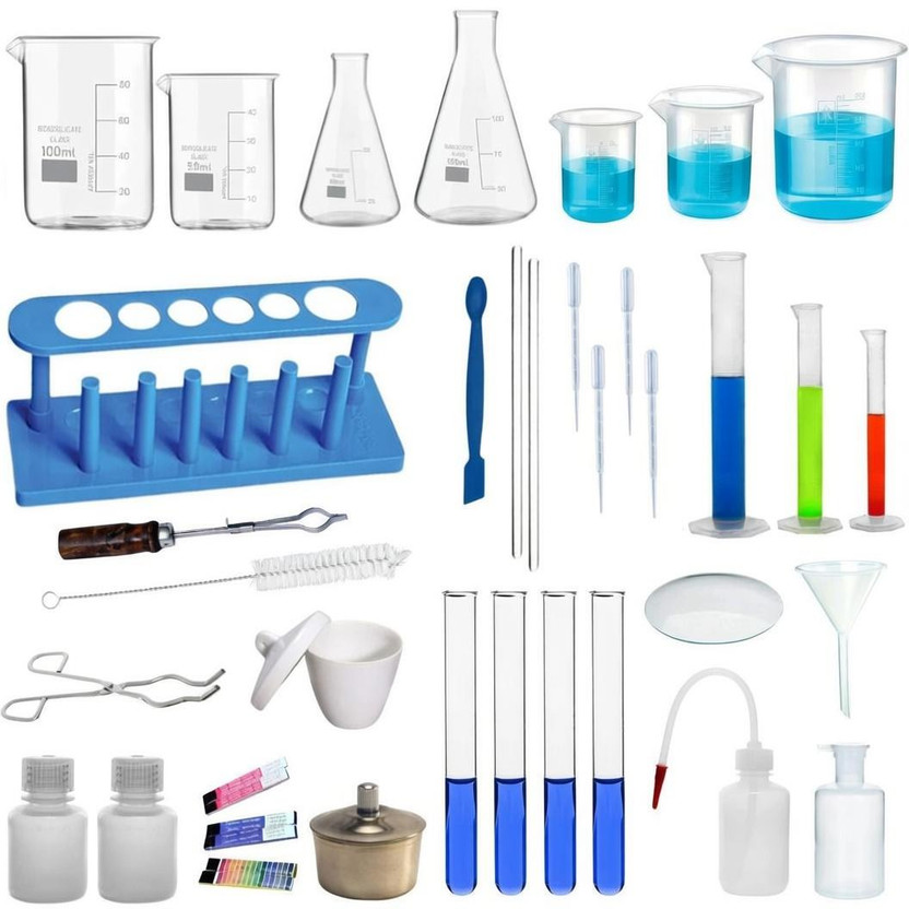 COMETEK Chemistry Lab 36 Items Kit – Beakers, Flasks, Cylinders, Test Tubes, Crucible(Multicolor)