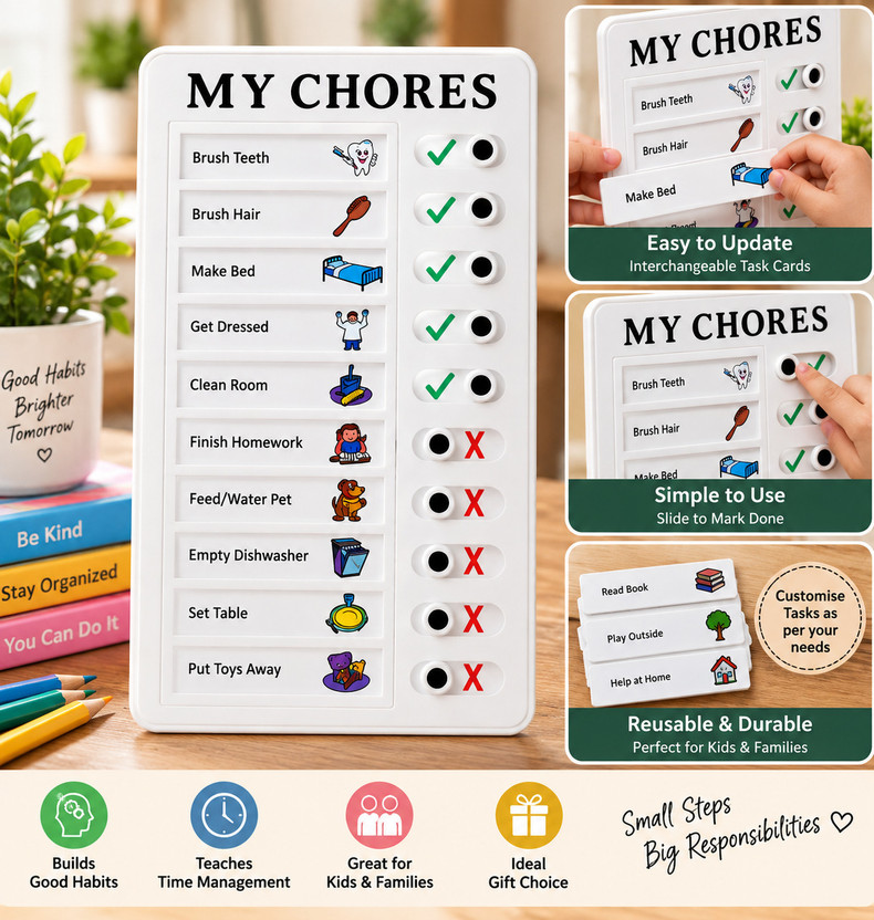 Ginjy Luxe Chores Note Board – Daily Task Planner & Reminder(White)