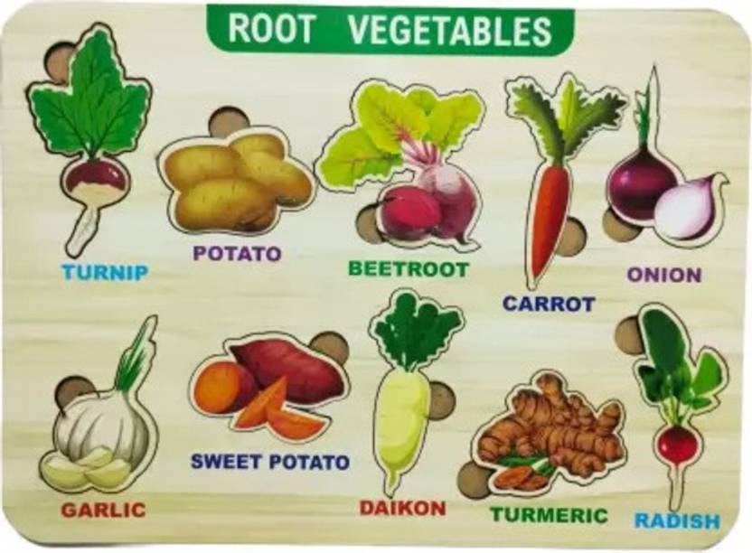 DgCrayons Wooden Learning & Educational Root Vegetables Names Puzzle