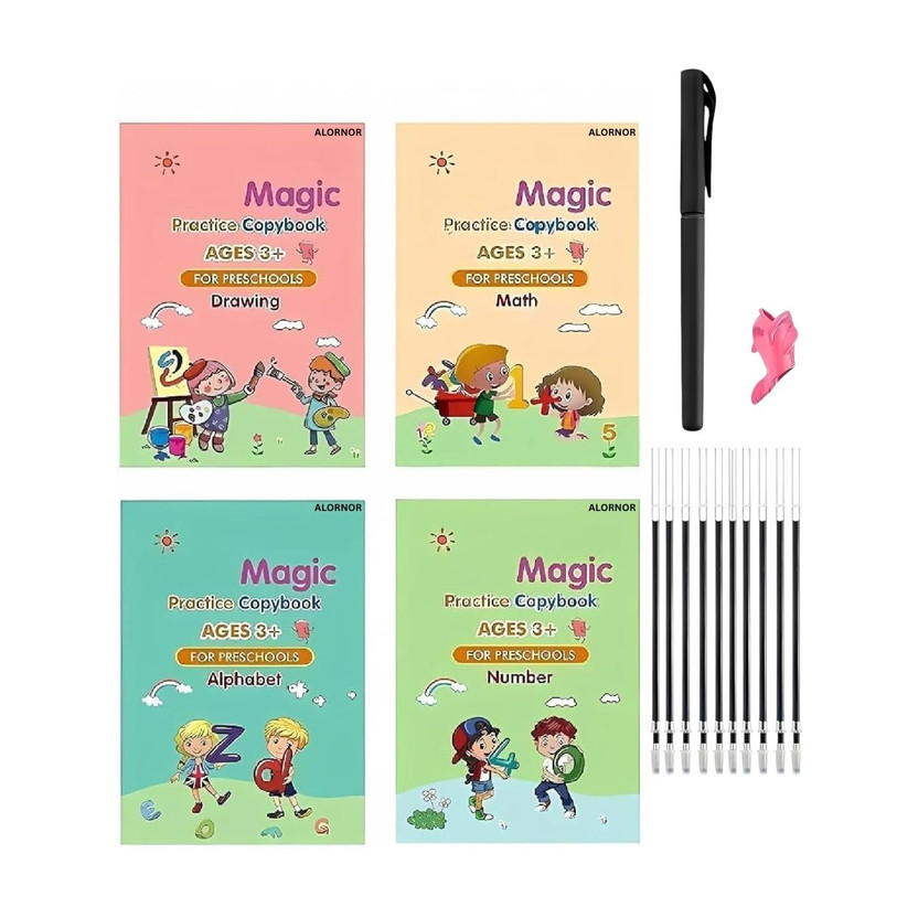 ALORNOR Magic Practice Copybook, (4 BOOK,10 REFILL) Number Tracing Book for Preschoolers(Multicolor)