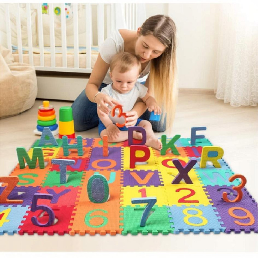 Kidzfun 36 Pieces of Learning Alphabets Mats for Kids/Brain Developing Educational Interlocking Puzzle/Alphabet & Numbers Puzzle Foam Mat for Kids, Boy, Girls Toddlers / (Mini Multi-Color Puzzle)(Multicolor)