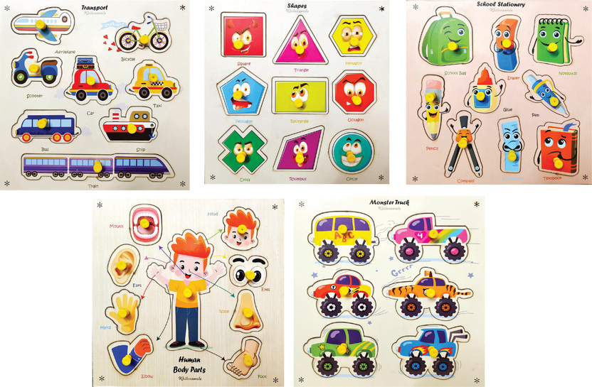 Khilonewale Transport, Shapes, School Stationery, Body Parts, Monster Truck Wooden Puzzle(Multicolor)