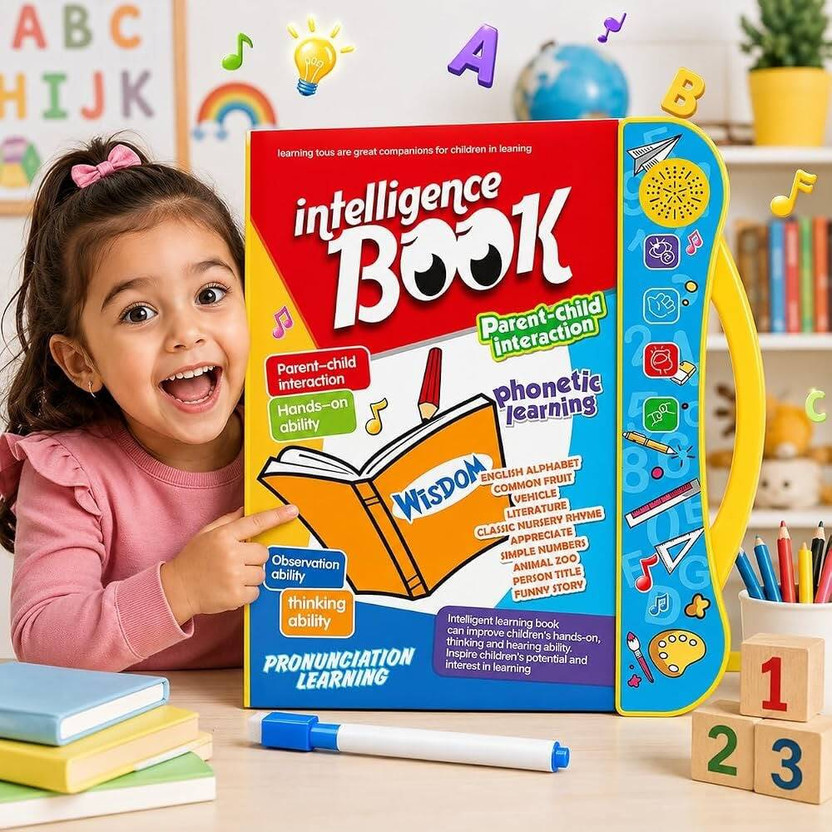 Vincenzo Toys Musical Learning Study Book - Intelligence Book With Numbers,Letters & Poem Kids(Red)