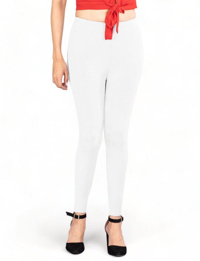 INDIAN FLOWER Ankle Length Western Wear Legging(White, Solid)
