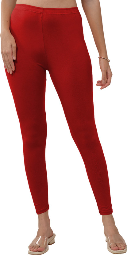 Lyra Ankle Length Ethnic Wear Legging(Red, Solid)