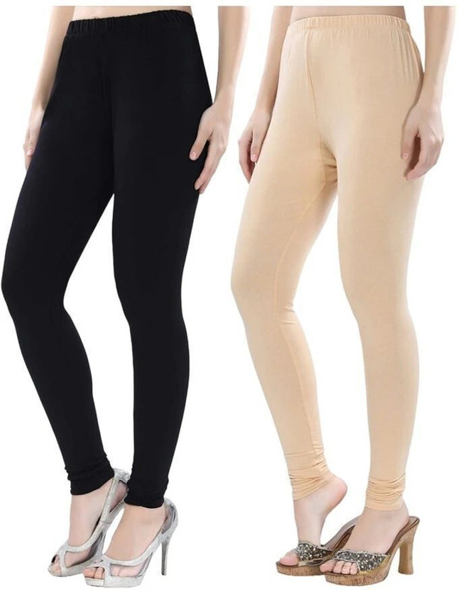 FIT FLICK Churidar Length Ethnic Wear Legging(Black, Beige, Solid)