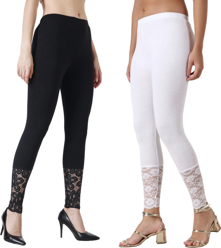 aakrushi Ankle Length Ethnic Wear Legging(Black, White, Solid)