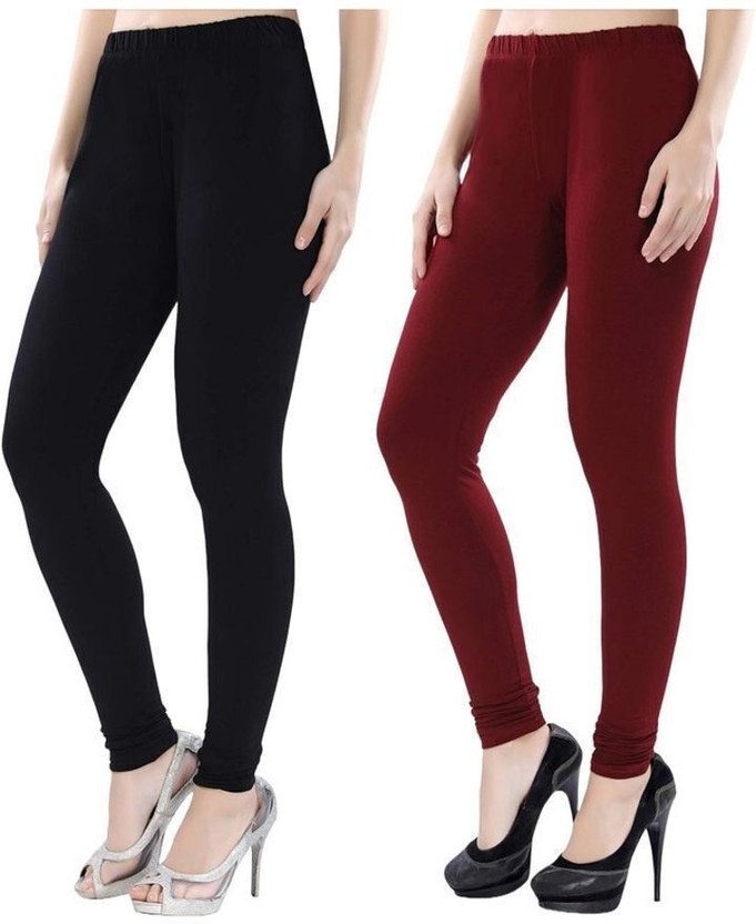 FIT FLICK Churidar Length Ethnic Wear Legging(Black, Maroon, Solid)