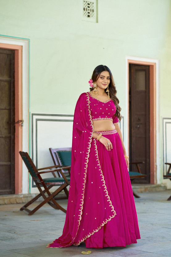 KRISHU KRISHU ETHNICS Embroidered Semi Stitched Lehenga Choli(Pink) - Flipkart Deal