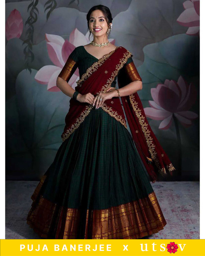 Fabcartz Self Design Semi Stitched Lehenga Choli(Dark Green)