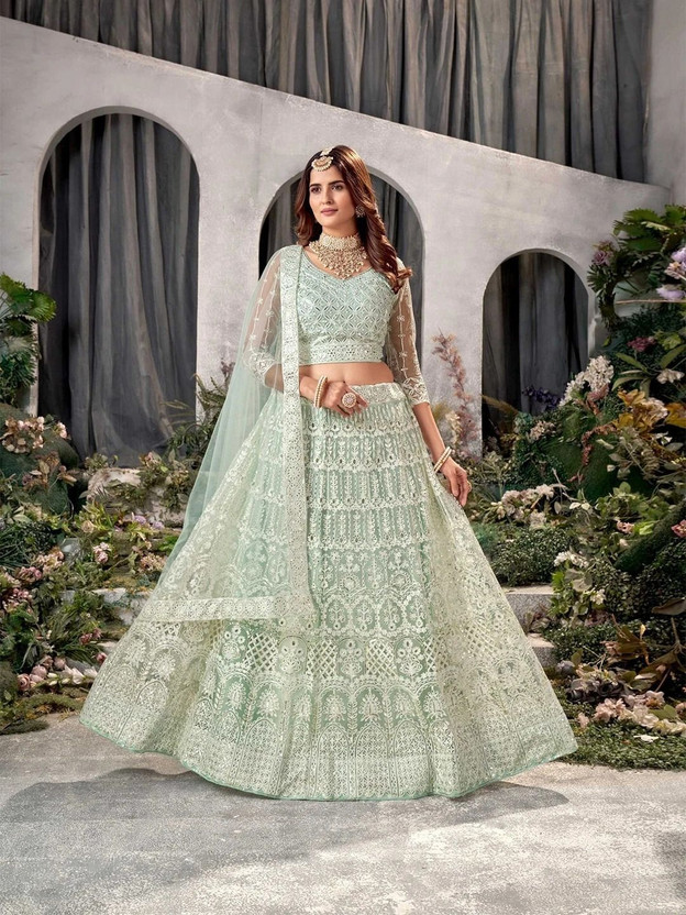 KOMAL Embroidered Semi Stitched Lehenga Choli(Light Green)