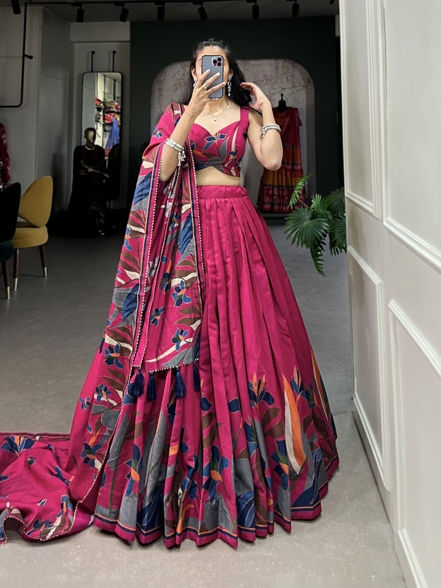 SILLYGUDY Printed Semi Stitched Lehenga Choli(Pink)