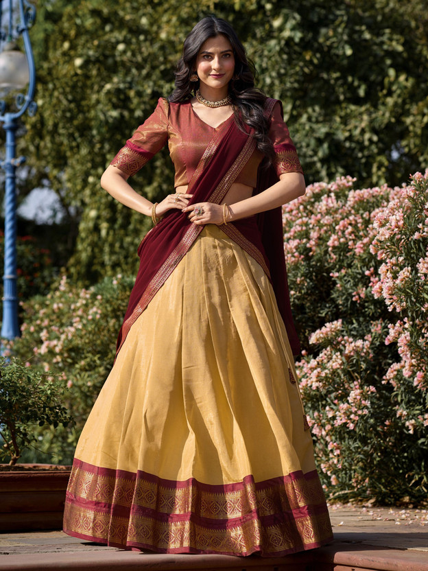 BRIHANNALA BRIHANNALA Printed Semi Stitched Lehenga Choli(Gold, Maroon) - Flipkart Deal