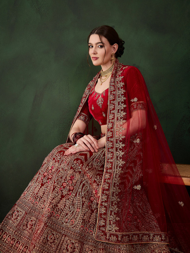 all about you Embroidered Semi Stitched Lehenga Choli(Maroon)