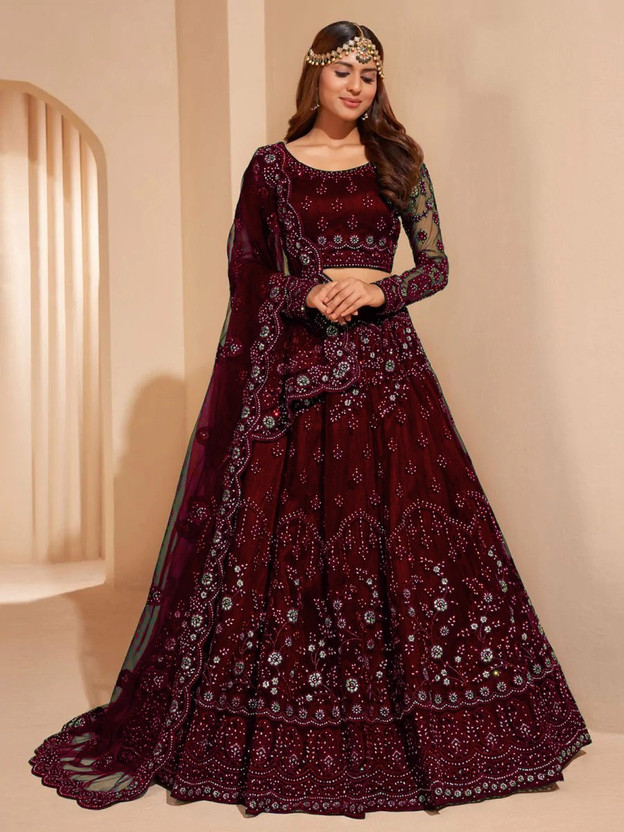 RUKHA FAB Embroidered Semi Stitched Lehenga Choli(Maroon)