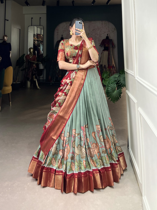SILLYGUDY Floral Print Semi Stitched Lehenga Choli(Multicolor)