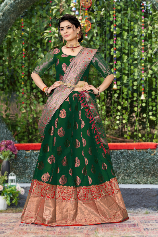 Mert India Embellished Semi Stitched Lehenga Choli(Green)