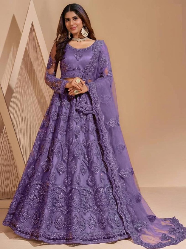 Udbhav Export Embroidered Semi Stitched Lehenga Choli(Purple)