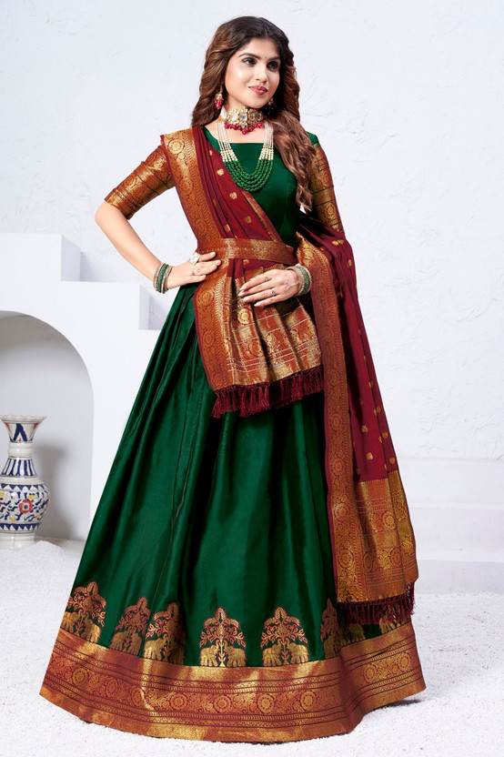 Mert India Embellished Semi Stitched Lehenga Choli(Green)