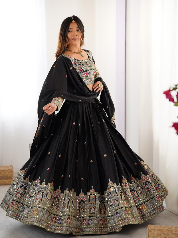 JOVTY JOVTY Embroidered, Embellished Semi Stitched Lehenga Choli(Black) - Flipkart Deal
