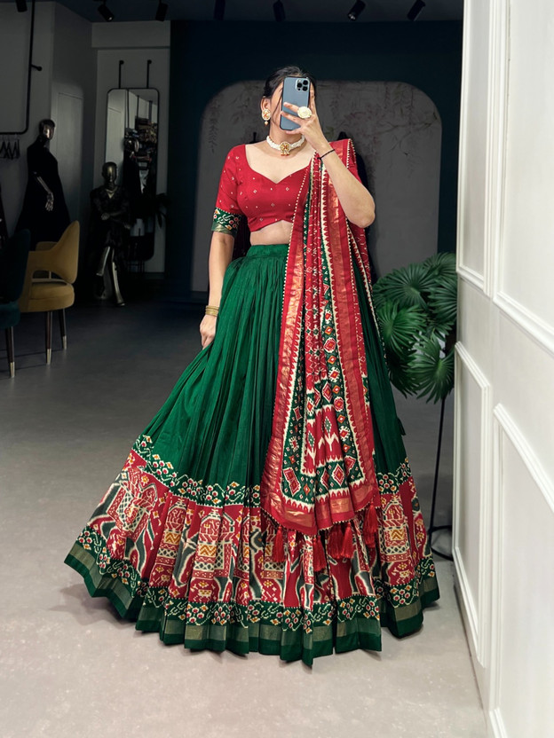 supreetha Printed Semi Stitched Lehenga Choli(Green)