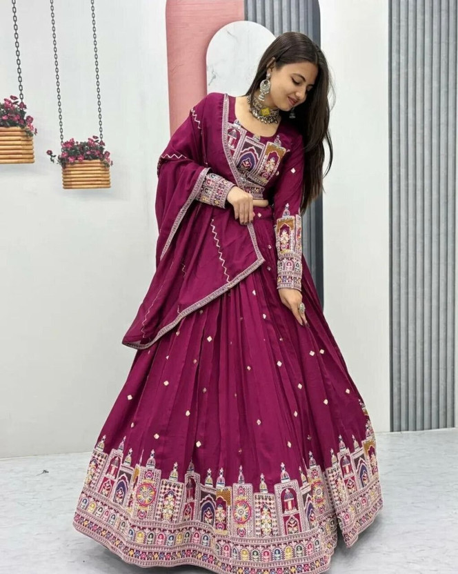 PEDR TRENDS Embroidered Semi Stitched Lehenga Choli(Maroon)