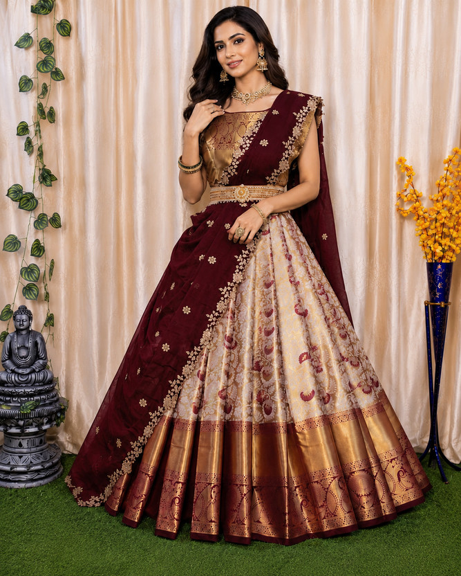 rendol Self Design Semi Stitched Lehenga Choli(Maroon)