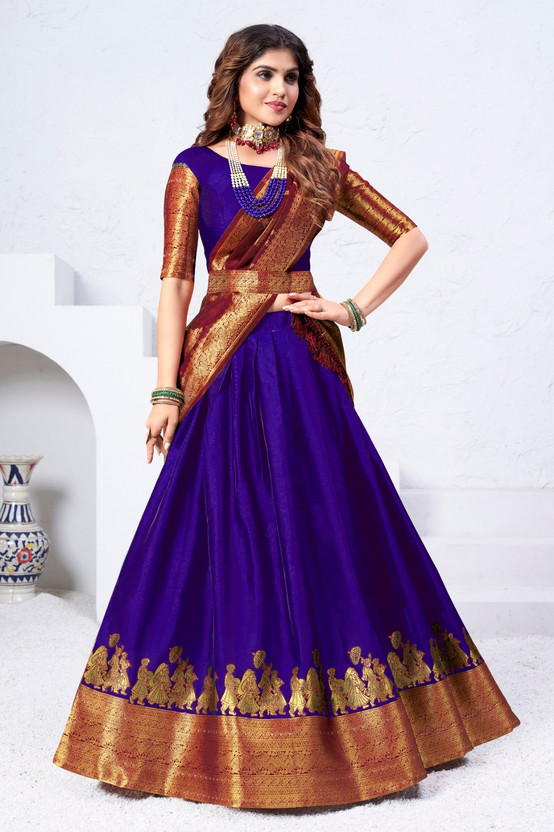 Mert India Embellished Semi Stitched Lehenga Choli(Purple)