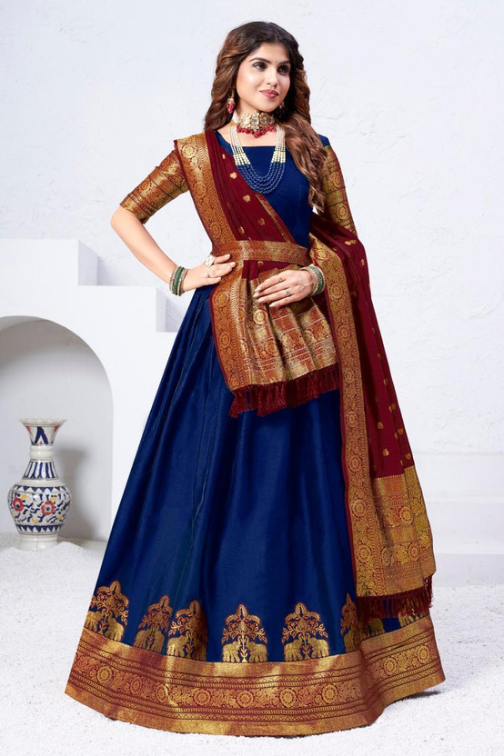 Mert India Embellished Semi Stitched Lehenga Choli(Blue)