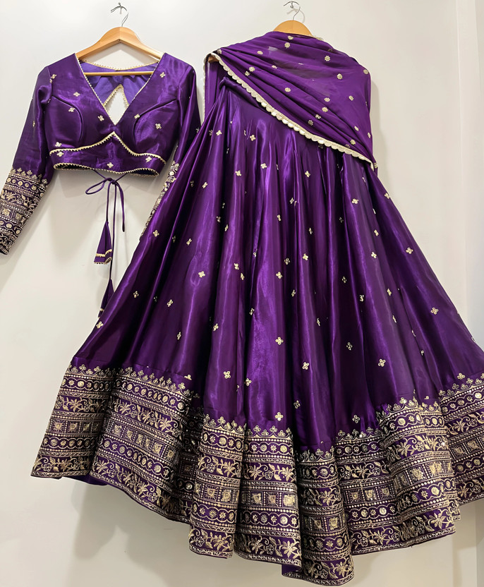 FOLKSHWEAR 21 Embroidered Semi Stitched Lehenga Choli(Purple)