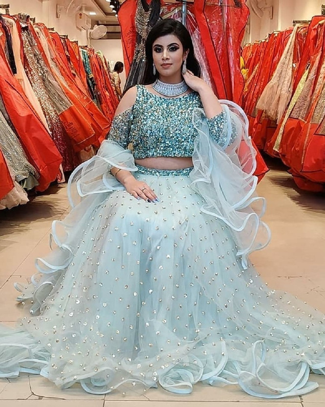 Mert India Embellished Semi Stitched Lehenga Choli(Light Blue)